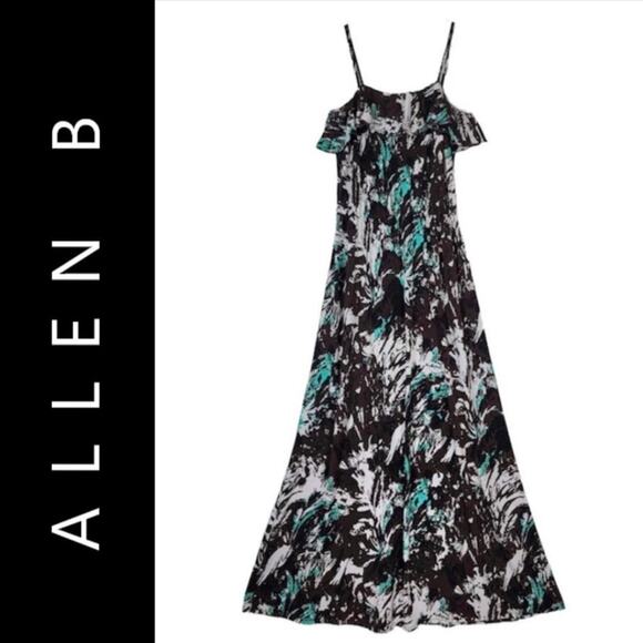 Allen B. By Allen Schwartz Maxi Long Dress Stretch Straps Aqua Green/Brown Sz XL - Picture 3 of 8